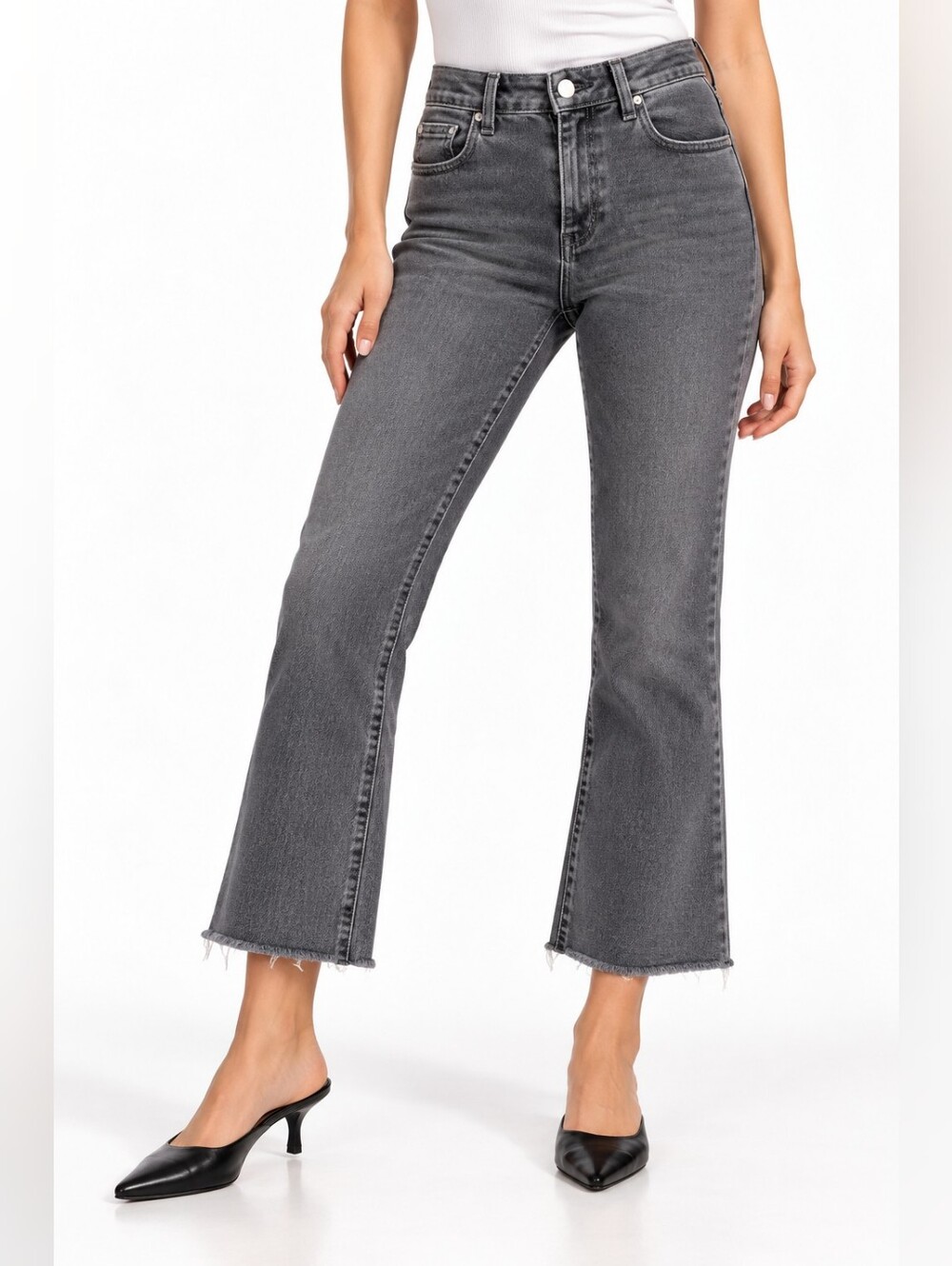 BDG Urban Outfitters 28 Charcoal Gray High Rise Cropped Kick Flare Raw Hem Jeans